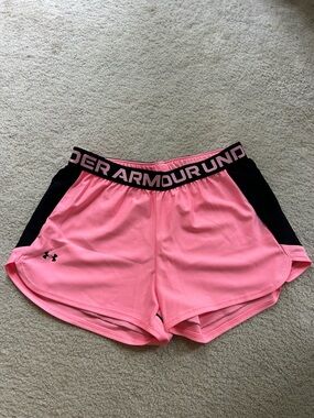 Under Armour Women’s Pink Athletic Shorts with Black Waistband